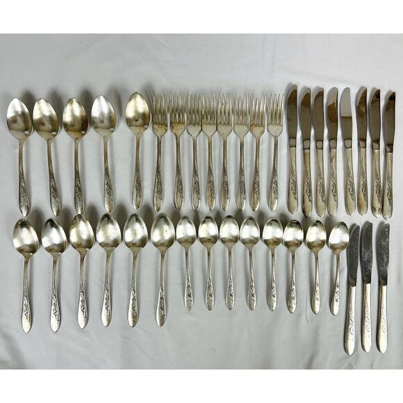 Carlton Silver Plate Flatware 38 Piece Set CHERIE Pattern Vintage 1950s - Picture 1 of 9